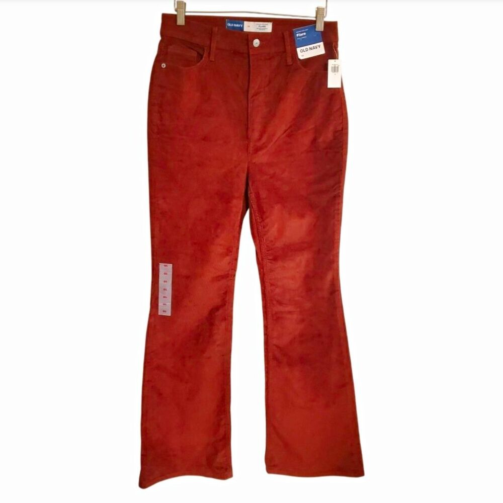 Old Navy Rust Corduroy High Rise Flare Pants Retro Boho 70s Granola Girl Size 10